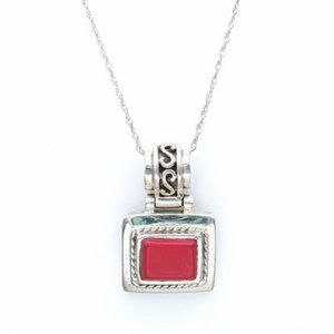 Vintage Coral 925 Sterling Silver Pendant Necklace